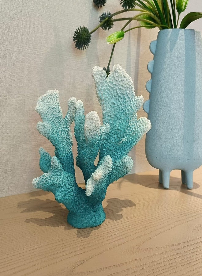Accessoryway Turquoise Shades Artificial Beach Coral Coastal Decor Resin Coral Statue Nautical Decorations Hawaiian Beach Home Bedroom Party centerpieces for Tables-8.2" - Image 5